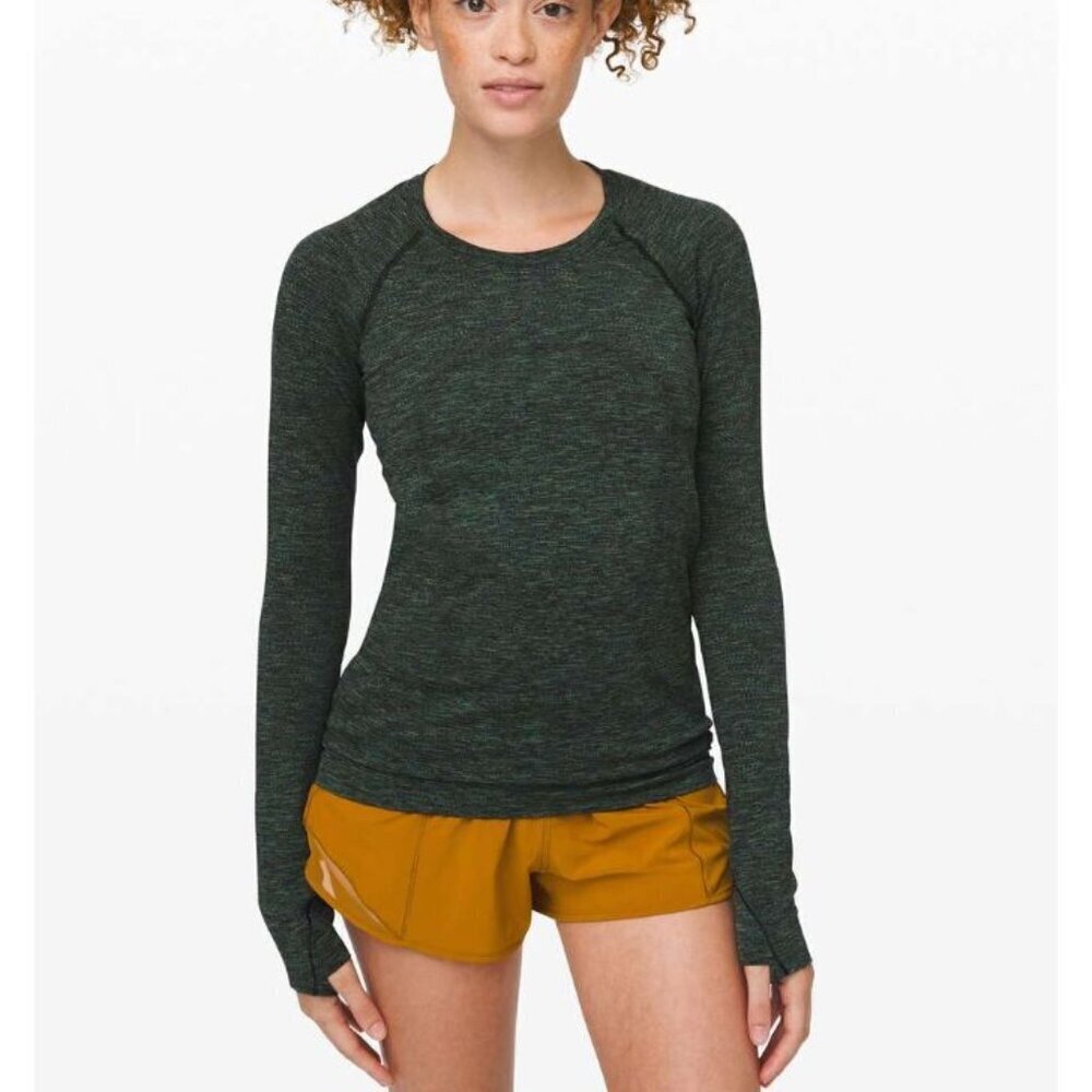 Lululemon Swiftly Speed Long Sleeve Black / Deep Coal/Clean Green/Azure Size 4